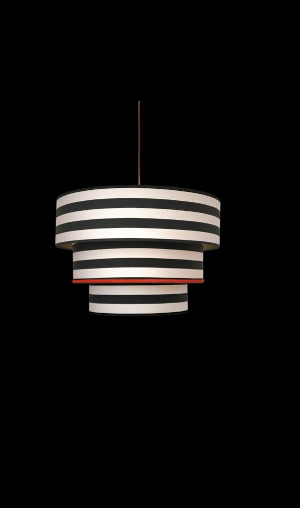 Gabi white and black striped triple lampshade/chandelier - Image 5