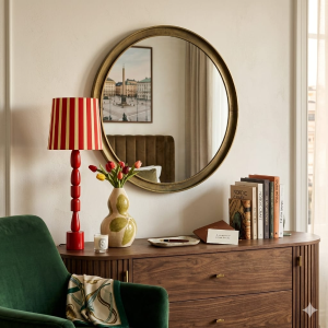 Viena red striped wooden table lamp