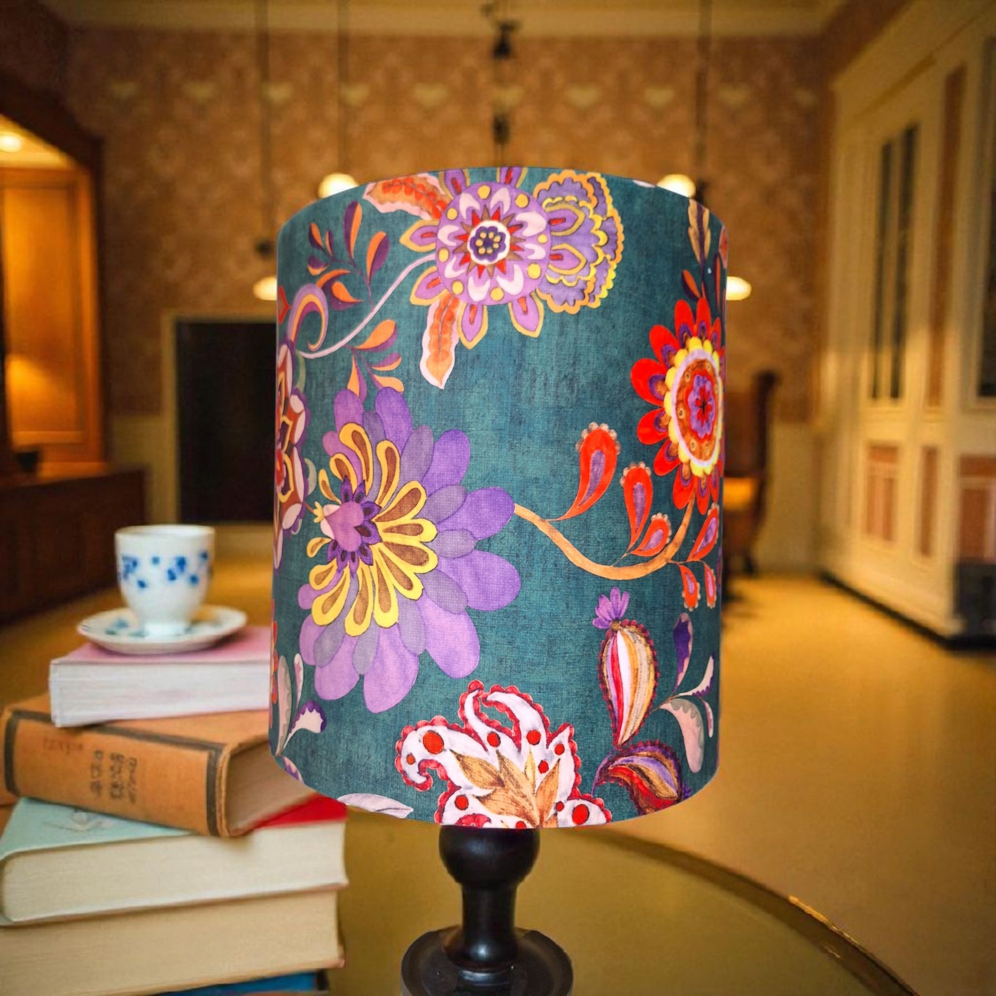 Alegra drum velvet lampshade with gold lining