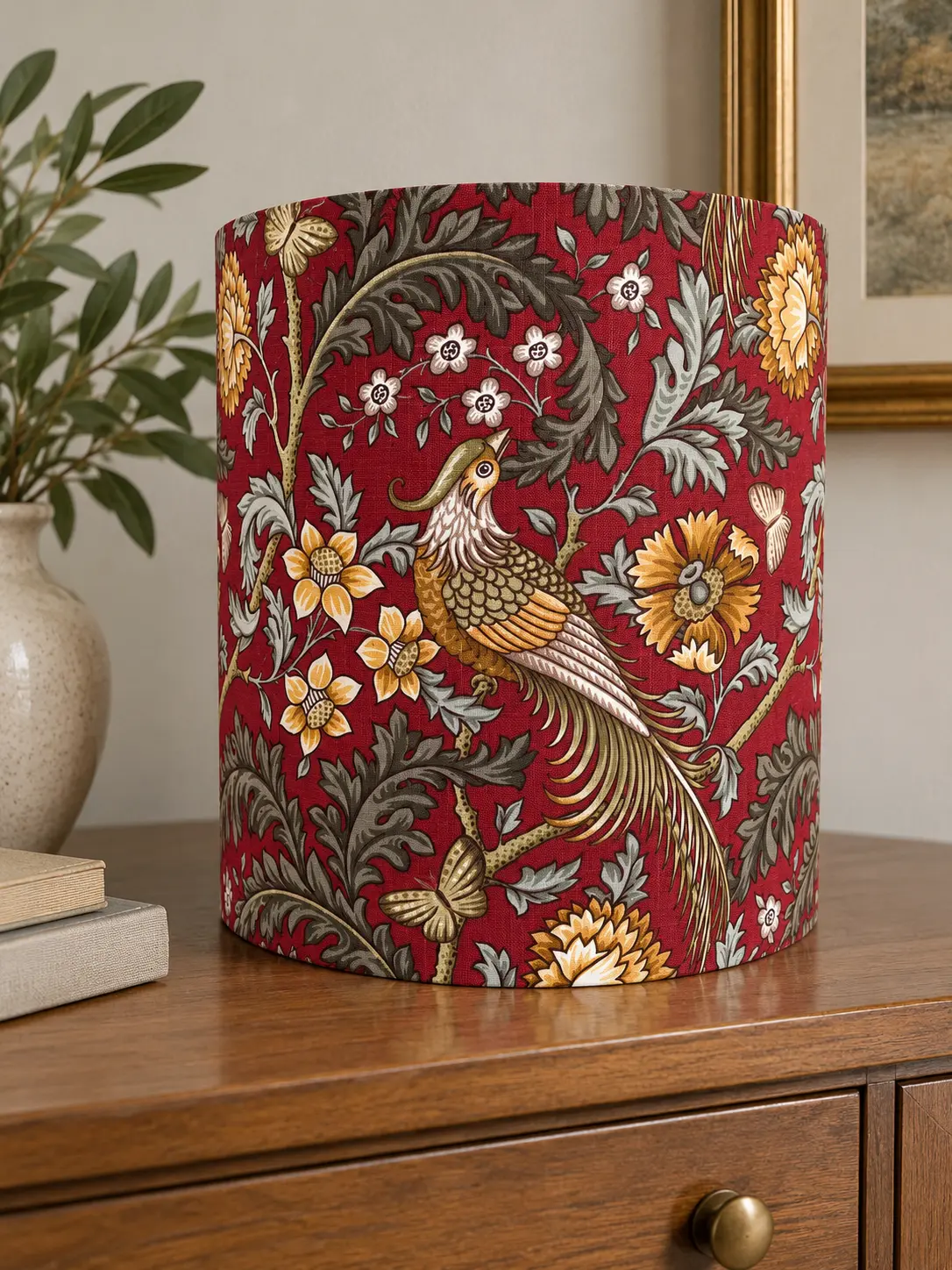 Beti dark red bird drum lampshade