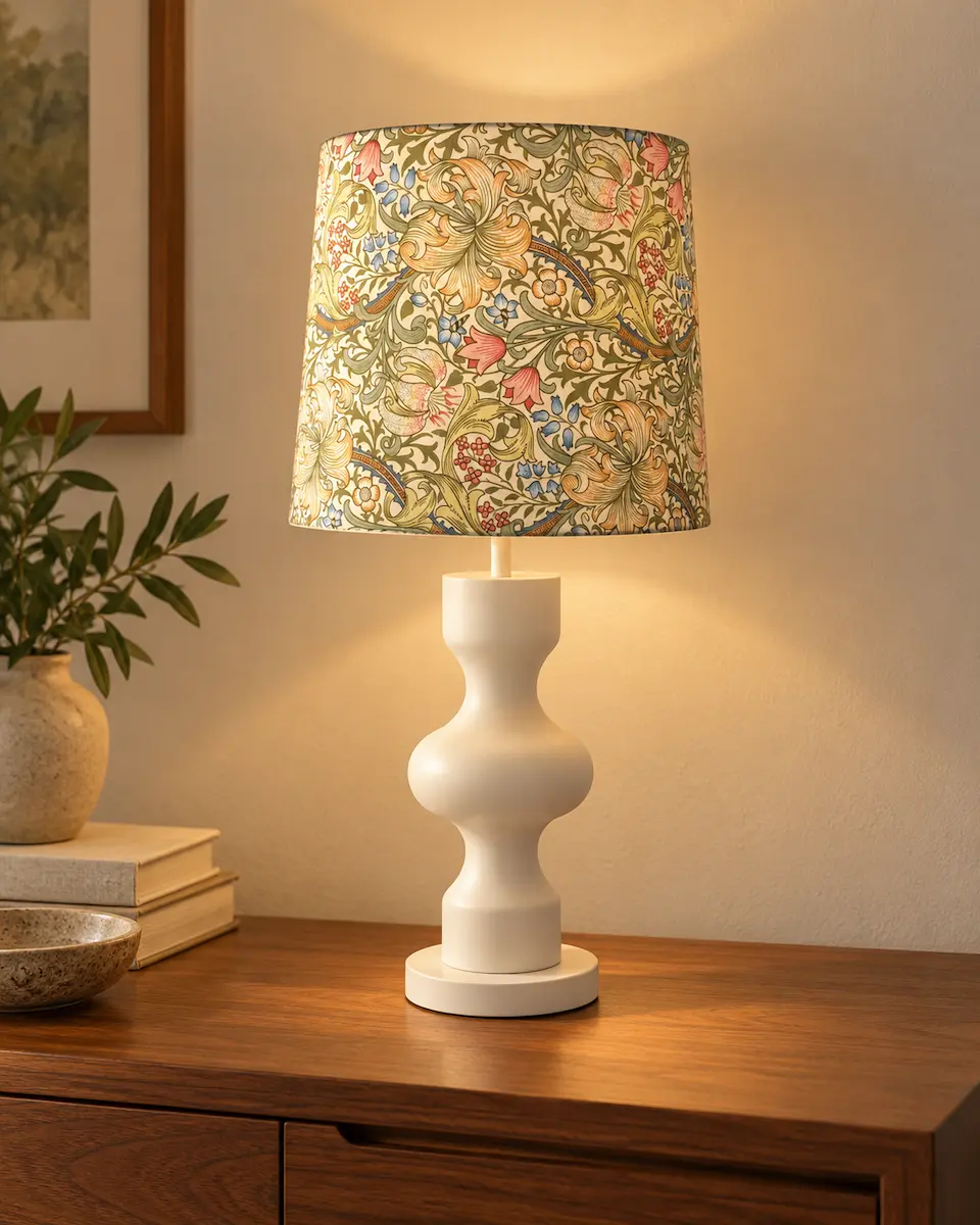 William Morris white and green table lamp
